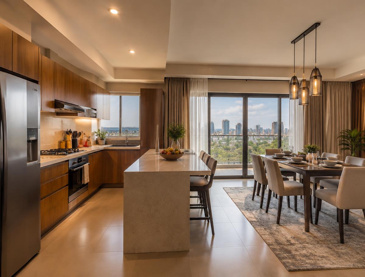 Open-plan kitchen and dining room at Westlands City Residence